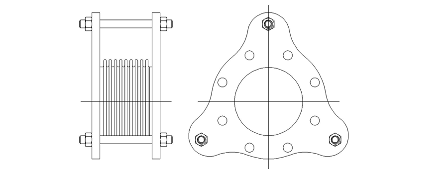 bellows pump connector with tie rod flanges